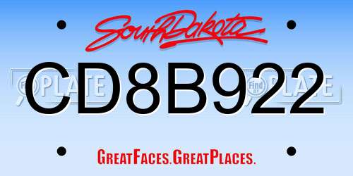 CD8B922 South Dakota License Plate