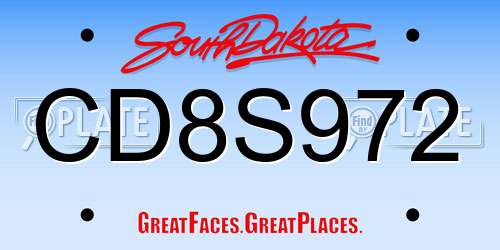 CD8S972 South Dakota License Plate