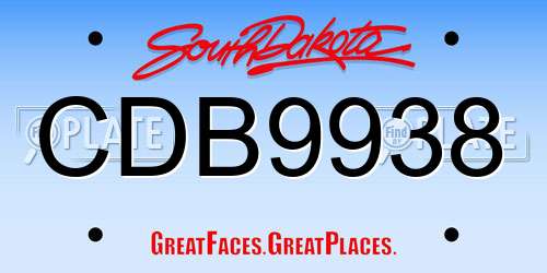 CDB9938 South Dakota License Plate