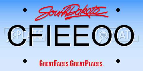 CFIEEOO South Dakota License Plate