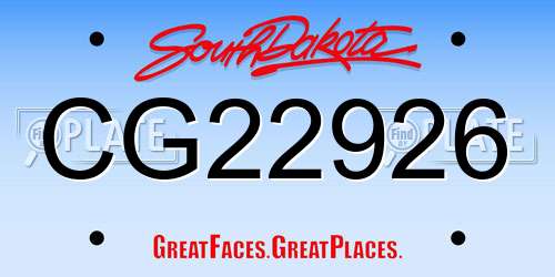CG22926 South Dakota License Plate