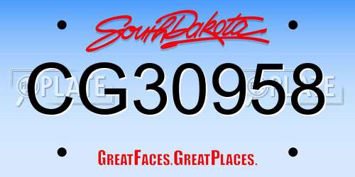 CG30958 South Dakota License Plate