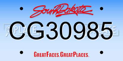 CG30985 South Dakota License Plate