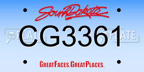 CG3361 South Dakota License Plate