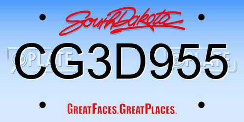 CG3D955 South Dakota License Plate