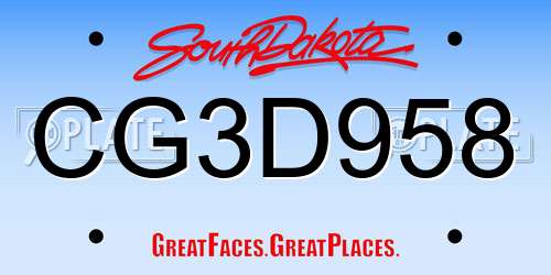 CG3D958 South Dakota License Plate