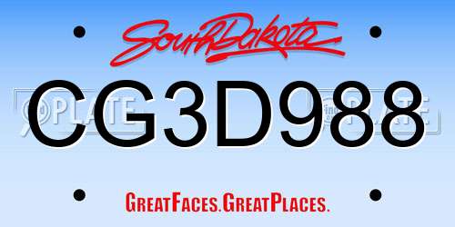 CG3D988 South Dakota License Plate