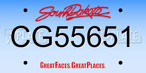 CG55651 South Dakota License Plate