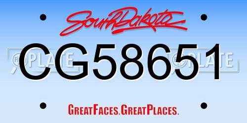 CG58651 South Dakota License Plate