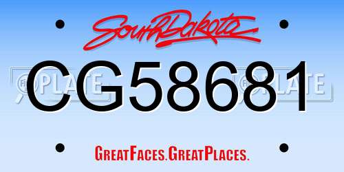 CG58681 South Dakota License Plate