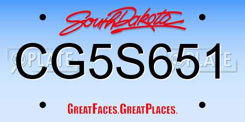 CG5S651 South Dakota License Plate