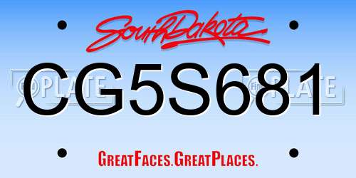 CG5S681 South Dakota License Plate