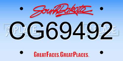 CG69492 South Dakota License Plate