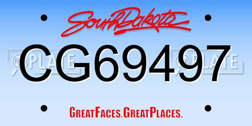 CG69497 South Dakota License Plate