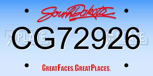 CG72926 South Dakota License Plate