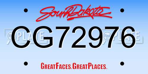 CG72976 South Dakota License Plate