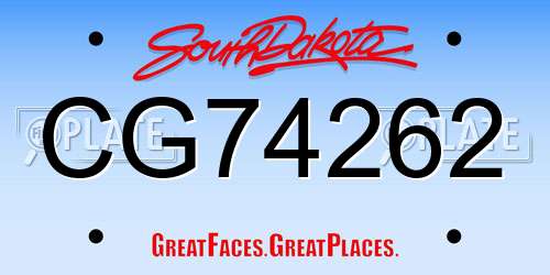 CG74262 South Dakota License Plate