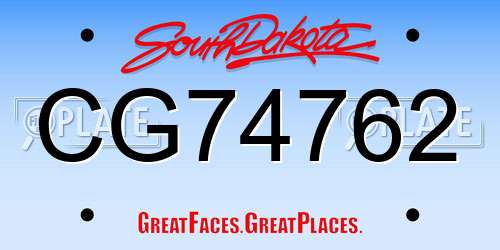 CG74762 South Dakota License Plate