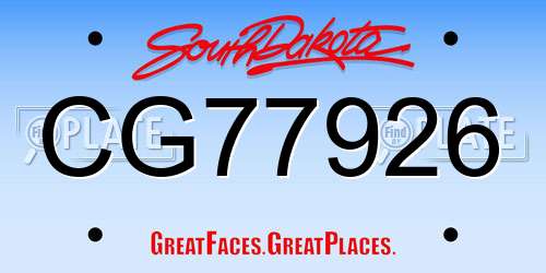 CG77926 South Dakota License Plate