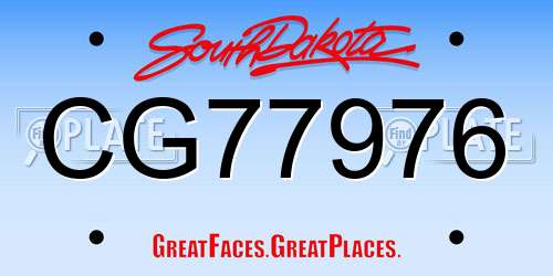 CG77976 South Dakota License Plate