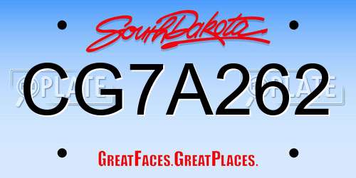 CG7A262 South Dakota License Plate