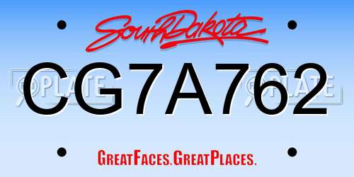 CG7A762 South Dakota License Plate