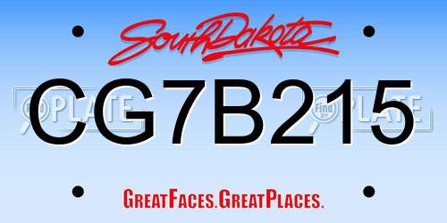 CG7B215 South Dakota License Plate