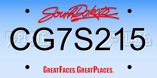 CG7S215 South Dakota License Plate