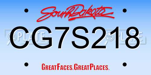 CG7S218 South Dakota License Plate