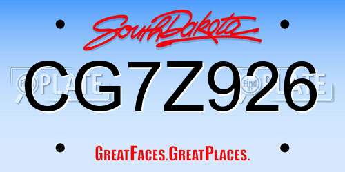 CG7Z926 South Dakota License Plate