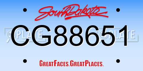 CG88651 South Dakota License Plate