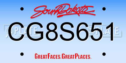 CG8S651 South Dakota License Plate