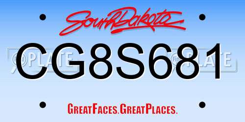 CG8S681 South Dakota License Plate