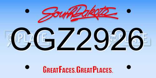 CGZ2926 South Dakota License Plate