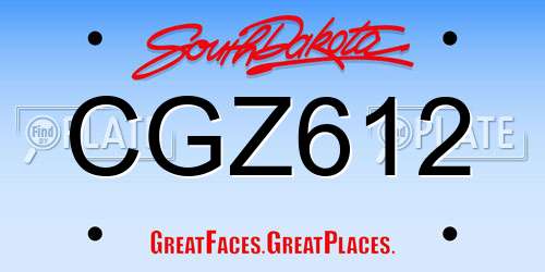 CGZ612 South Dakota License Plate
