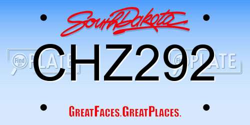 CHZ292 South Dakota License Plate