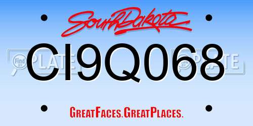 CI9Q068 South Dakota License Plate