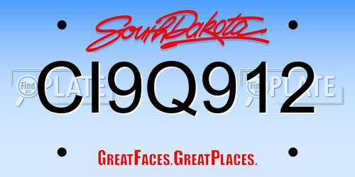 CI9Q912 South Dakota License Plate