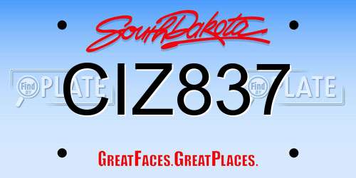 CIZ837 South Dakota License Plate