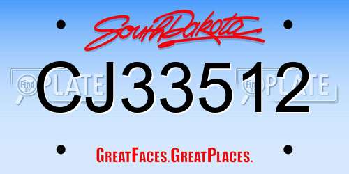 CJ33512 South Dakota License Plate