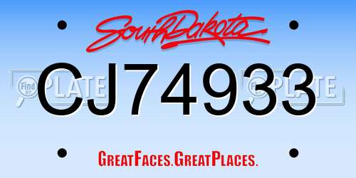CJ74933 South Dakota License Plate