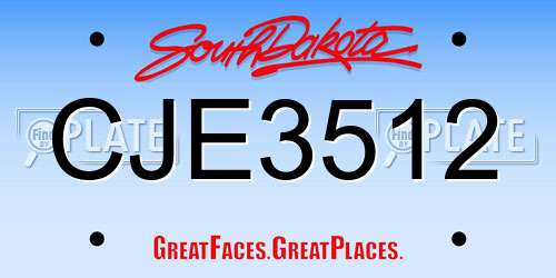 CJE3512 South Dakota License Plate