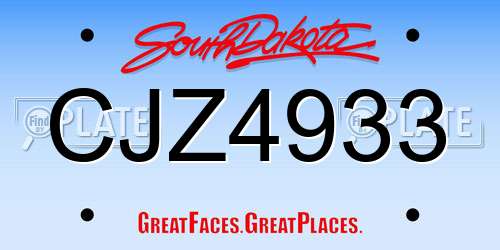 CJZ4933 South Dakota License Plate