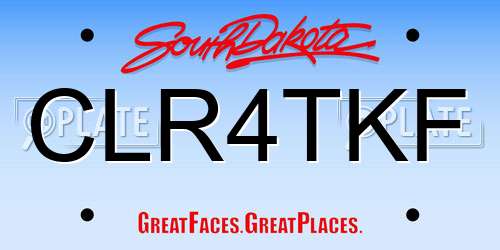 CLR4TKF South Dakota License Plate