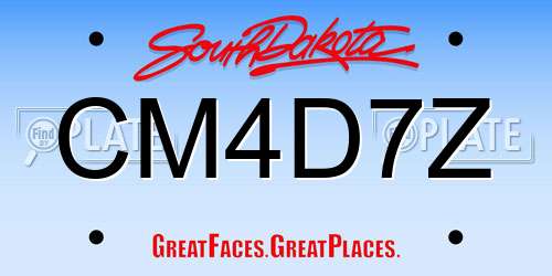 CM4D7Z South Dakota License Plate