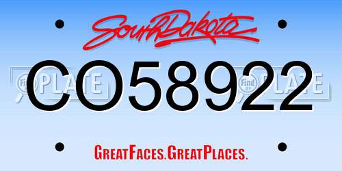 CO58922 South Dakota License Plate
