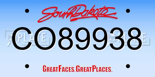 CO89938 South Dakota License Plate