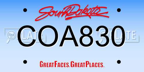 COA830 South Dakota License Plate
