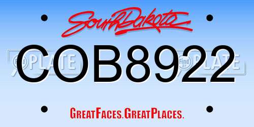 COB8922 South Dakota License Plate