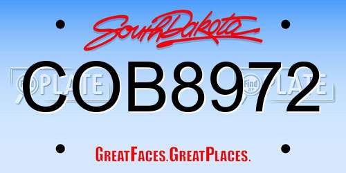 COB8972 South Dakota License Plate